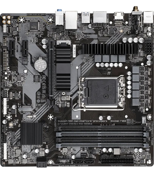 Материнская плата Gigabyte B760M DS3H AX DDR4 (V1.2/V1.3), LGA 1700, Intel B760, 4xDDR4, 4xSATA, 2xM.2, 1xPCI-E 4.0 x16, 2xPCI-E 4.0 x1, 1xHDMI, 2xDP, 1x 2.5Gb LAN, 3xUSB 3.2 Gen 1, 2xUSB 2.0, 3x3.5 мм, 7.1, Micro-ATX