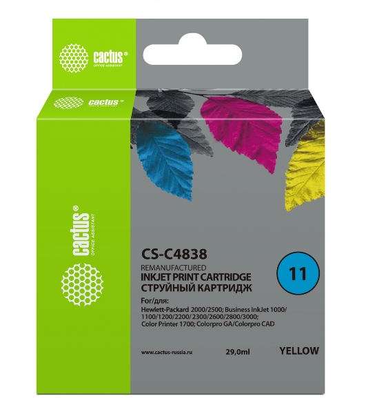 Картридж струйный Cactus CS-C4838 желтый (29 мл) для №11 HP 2000/2500/1000/1100/1200