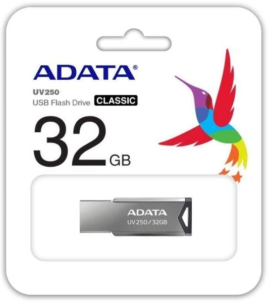 Флешка USB ADATA UV250 (AUV250-32G-RBK), 32Gb, USB 2.0, R/W 25/10, серебристый