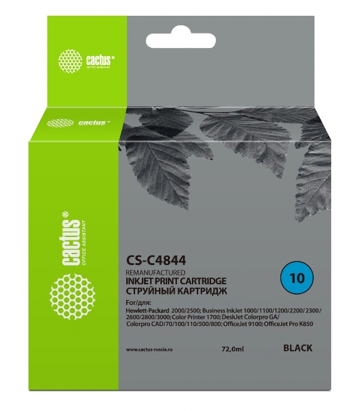 Картридж струйный Cactus CS-C4844 черный (72 мл) для №10 HP 2000/2500/1000/1100/1200