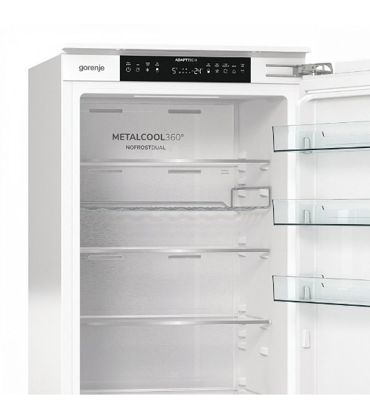 Встраиваемый холодильник Gorenje NRKI519E82WF, 193 см, электронное управление, цифровой дисплей, Wi-Fi, NoFrost Dual, Multiflow 360, контейнер CrispZone с контролем влажности, функция ConvertActive, AdaptTech, MultiAdjust, жесткое крепление, инверторный компрессор, уровень шума 35 дБ