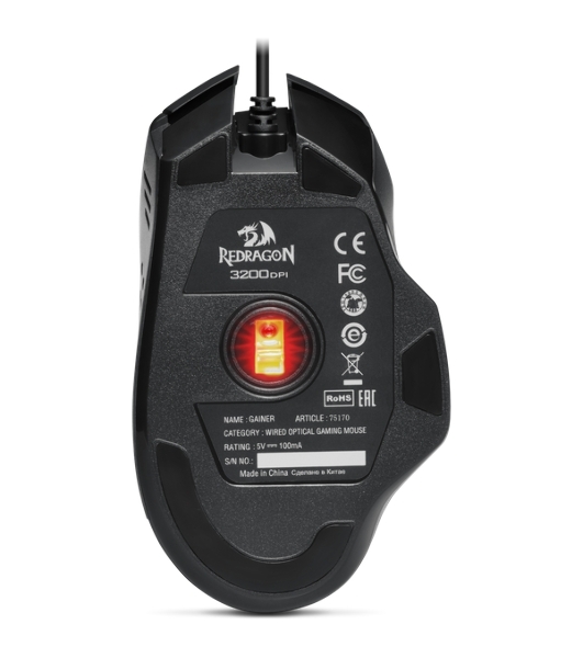 Мышь проводная Redragon Gainer черный, 3200 dpi, USB, кнопки - 6