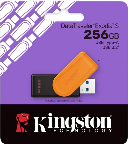 Флешка USB Kingston DataTraveler Exodia S (DTXS/256Gb), 256Gb, USB 3.2 Gen 1, R/W 70/25, оранжевый/черный