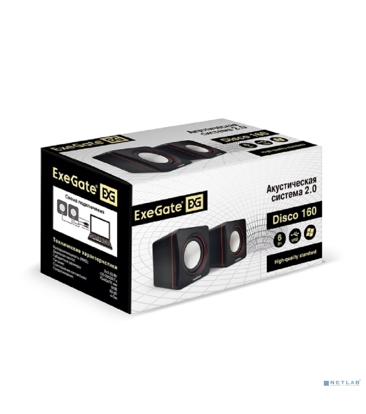 Акустическая система 2.0 ExeGate EX287050RUS Disco 160 (питание USB, 2х3Вт (6Вт RMS), 100-20000Гц, черный)