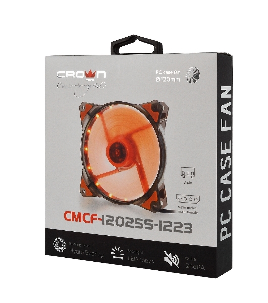 Вентилятор для корпуса Crown CMCF-12025S-1223 черный/оранжевый, 120 мм, 1650 об/мин, 28 дБ, 3 pin