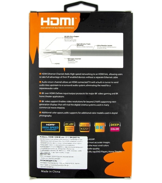 Кабель HDMI 19M/M,ver. 2.1, 8K@60 Hz 2m метал разъемы, нейлоновая оплетка Telecom TCG300-2M