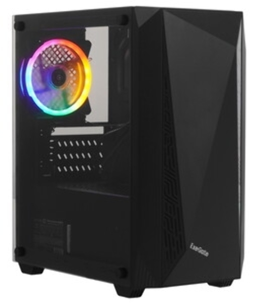 Компьютерный корпус Minitower ExeGate Mistery R2-NPX450 (mATX, БП 450NPX с вент. 12 см, 2*USB+1*USB 3.0, аудио, черный, 1 вент. 12см с RGb подсветкой и полоса на передней панели, боковая панель - закаленное стекло)