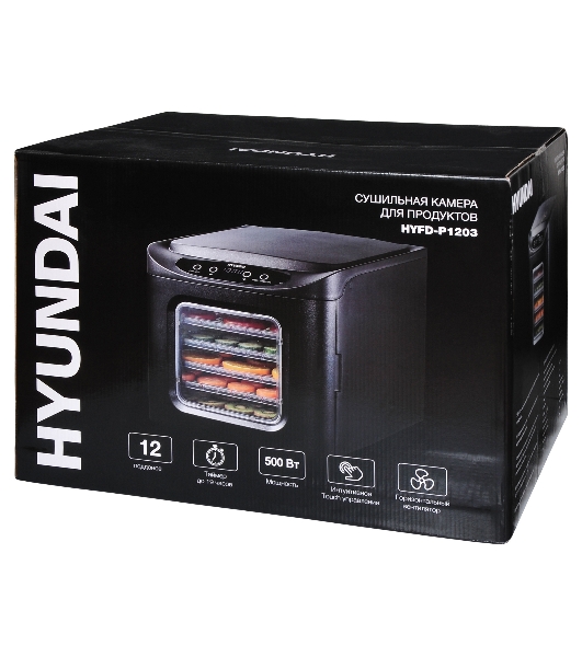 Сушка для фруктов и овощей Hyundai HYFD-P1203 12под. 500 Вт, черный