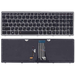 Клавиатура для ноутбука Lenovo G505s Z510 S510 черная с подсветкой c серебристой рамкой