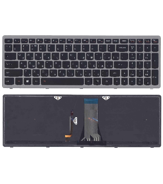 Клавиатура для ноутбука Lenovo G505s Z510 S510 черная с подсветкой c серебристой рамкой