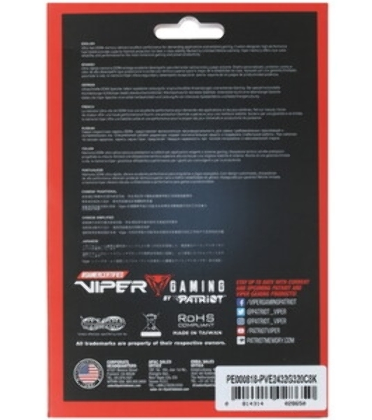 Оперативная память Patriot Viper Elite II, DDR4, 32GB (2x16 GB), 3200 MHz, CL18, DIMM, радиатор, красный, черный