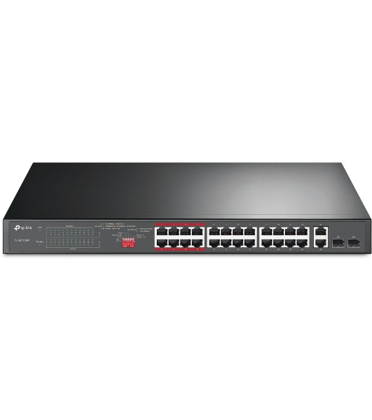 Коммутатор 24-port 10/100Mbps Unmanaged PoE+ Switch with 2 combo RJ-45/SFP uplink ports, metal case, rack mount, 24 802.3af/at compliant PoE+ ports, 2 gigabit combo RJ-45/SFP uplink ports, DIP switches for Extend mode, Isolation mode and Priority mode, up to 25