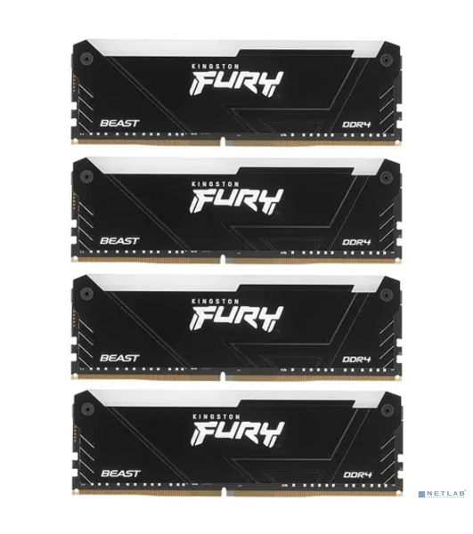 Оперативная память Kingston Fury Beast, DDR4, 32GB (4x8GB), 3200MHz, CL16, DIMM, с радиатором, RGB, черный