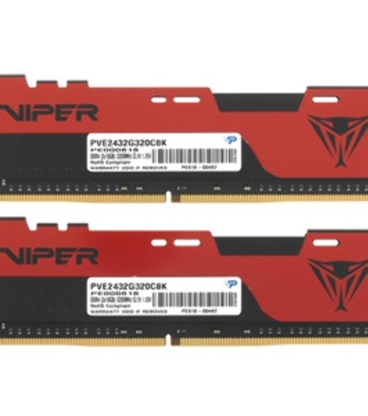 Оперативная память Patriot Viper Elite II, DDR4, 32GB (2x16 GB), 3200 MHz, CL18, DIMM, радиатор, красный, черный