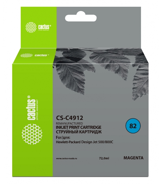 Картридж струйный Cactus CS-C4912 №82 пурпурный (72 мл) для HP Design Jet 500/800C
