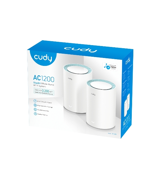 Бесшовный Mesh роутер Cudy M1300 (M1300 2-PACK) AC1200 10/100/1000BASE-TX/Wi-Fi белый (упак.:2шт)