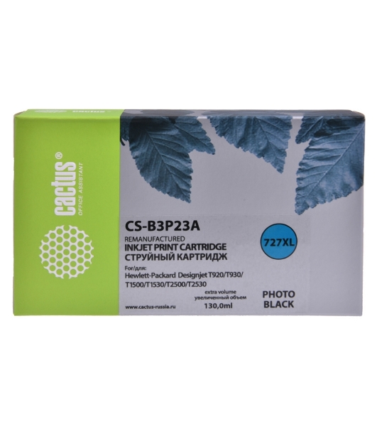 Картридж струйный Cactus CS-B3P23A №727 фото черный (130 мл) для HP DJ T920/T1500