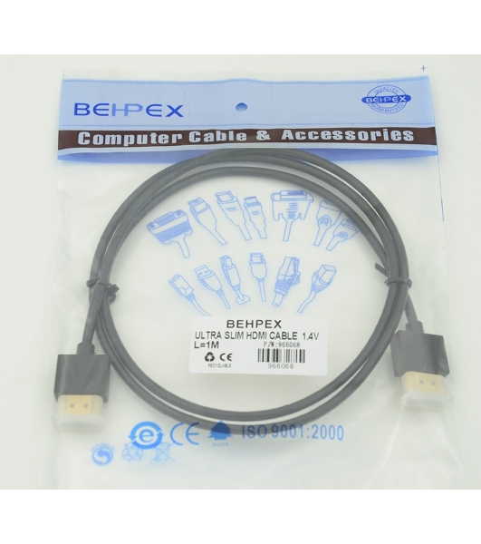 Кабель HDMI Gold Plated Connector, Ver1.4, Ultra Slim HDMI19 (m)/HDMI19 (m) 1м позолоченные контакты