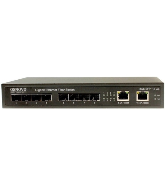 Коммутатор гигабитный Osnovo SW-7028, 8 *SFP 1000Base-FX, 2 x10/100/1000Base-T