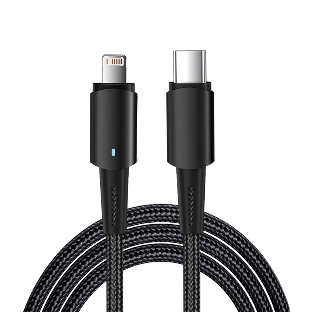 Кабель Rexant Type-C – Lightning для Apple, 3А, 1м, в черной нейлоновой оплетке, со световой индикацией