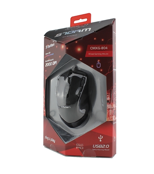 Мышь проводная Crown Gaming CMXG-804 черный, 2000 dpi, USB, кнопки - 9