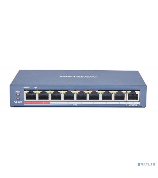 Коммутатор Hikvision DS-3E0109P-E(C), 8×100 Мбит/с PoE + 1×100 Мбит/с, неуправляемый