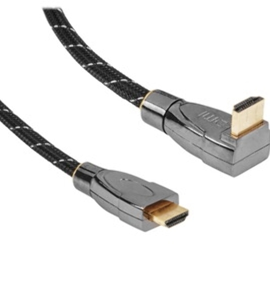 Кабель HDMI Wize WAVC-HDMIRA-5M 5 м., v.2.0b, 19M/19M, 4K/60 Hz 4:4:4, 26 AWG, HDCP 1.4, HDCP 2.2, Ethernet, позол.угловой разъем, экран, черный, пакет