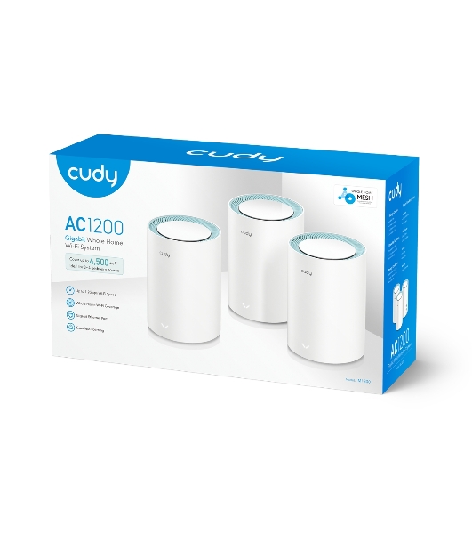Бесшовный Mesh роутер Cudy M1300 (M1300 3-PACK) AC1200 10/100/1000BASE-TX/Wi-Fi белый (упак.:3шт)