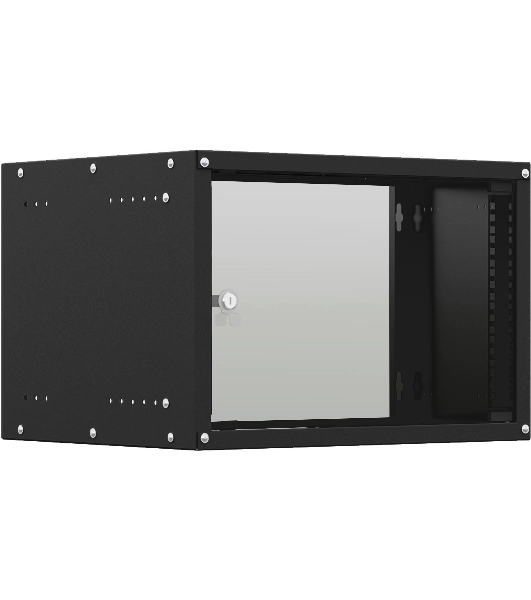 Шкаф коммутационный NTSS Lime (NTSS-WL6U5560GS-BL) настенный 6U 550x600 мм пер. дв. стекл несъемн. бок. пан. 30 кг черный 520 мм 12 кг 110 град. 500 мм IP20