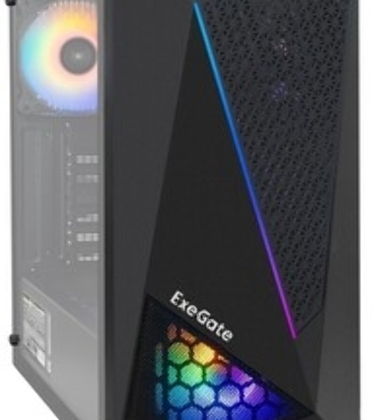 Компьютерный корпус Miditower ExeGate EVO-8227 (ATX, без БП, 2хUSB+1хUSB 3.0+HD Audio, черный, 3 вент. с RGb подсветкой, боковая панель - закаленное стекло)
