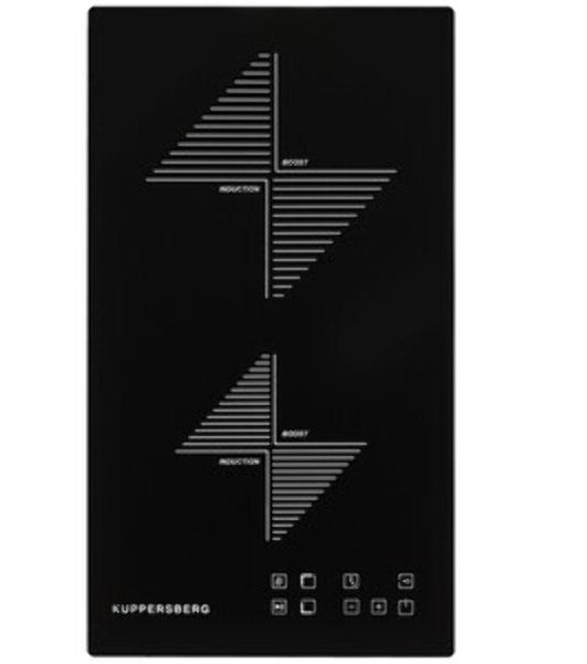 Индукционная варочная панель Kuppersberg ICO 302/домино, ширина 30 см, 2 зоны индукционного нагрева, сенсорное управление, 3 цифровых дисплея, 9 уровней мощности, таймер, автоотключение, защита от перелива, защита от детей, индикаторы остаточного тепла, Stop & Go, черный/прямой край