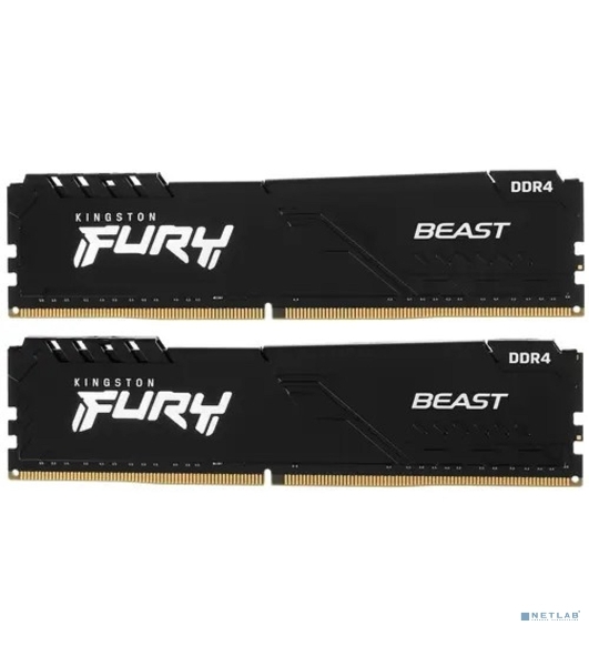 Оперативная память Kingston Fury Beast, DDR4, 16GB (2x8GB), 3200MHz, CL16, DIMM, с радиатором, черный