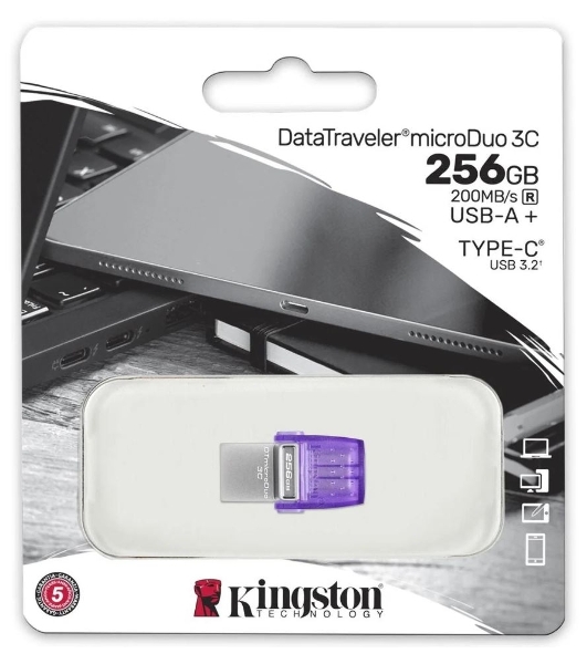 Флешка USB Kingston DataTraveler microDuo 3C (DTDUO3CG3/256GB), 256Gb, USB 3.2 Gen 1/Type-C, R/W 200/15, фиолетовый