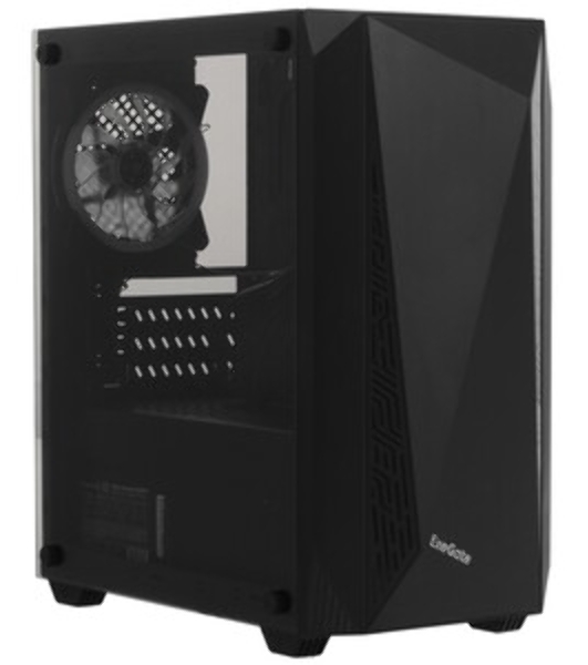 Компьютерный корпус Minitower ExeGate Mistery R2-NPX450 (mATX, БП 450NPX с вент. 12 см, 2*USB+1*USB 3.0, аудио, черный, 1 вент. 12см с RGb подсветкой и полоса на передней панели, боковая панель - закаленное стекло)