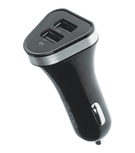Автомобильное зарядное устройство QUMO 3A, 2 USB, 1A+2A черный, кабель Micro USB в комплекте