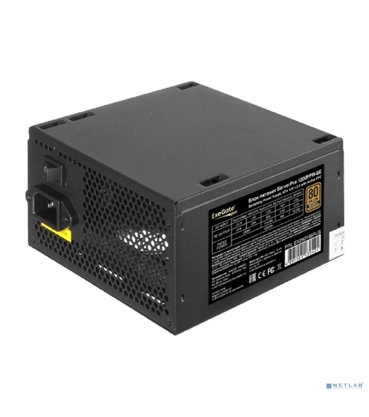 Блок питания серверный 1200W ExeGate EX292196RUS ServerPRO 80 PLUS Bronze, 1200PPH-SE (ATX, for 3U+ cases, APFC, КПД 89% (80 PLUS Bronze), 12cm fan, 24pin, 2x(4+4)p, 6xPCI-E, 8xSATA, 4xIDE, box, black)
