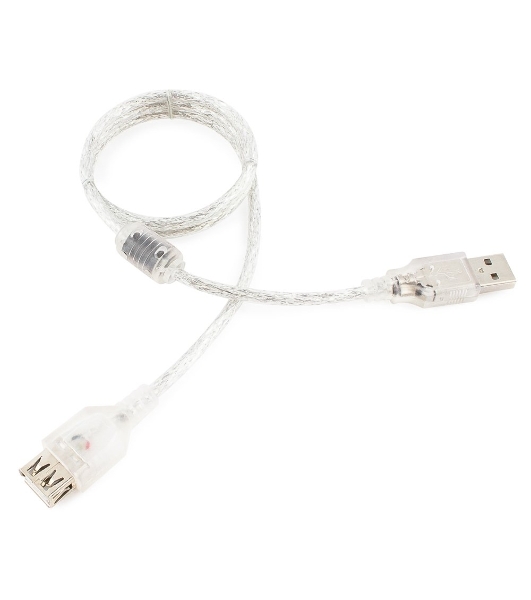 Кабель-удлинитель USB2.0 Pro Cablexpert CCF-USB2-AMAF-TR-0.75M, AM/AF, 0,75м, экран, 2феррит.кольца, прозрачный, пакет