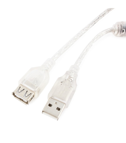 Кабель-удлинитель USB2.0 Pro Cablexpert CCF-USB2-AMAF-TR-0.75M, AM/AF, 0,75м, экран, 2феррит.кольца, прозрачный, пакет