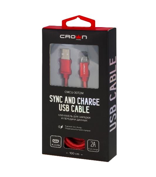 Кабель Crown USB - microUSB CMCU-3072M red