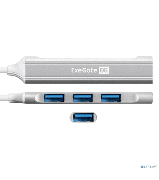 USB-концентратор 4-в-1 ExeGate DUB-3213C (кабель-адаптер USB3.0 Type-C --> 3xUSB2.0, 1xUSB3.0, Plug&Play, серебристый)