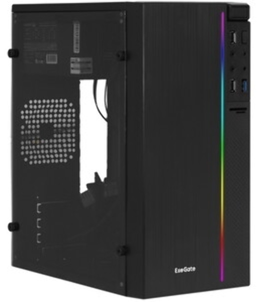 Компьютерный корпус Minitower ExeGate mEVO-9301-EVO800 (mATX, БП EVO800RGb с вент. 12см, с окном, 2хUSB+1хUSB 3.0, HD аудио, черный, с RGb подсветкой)