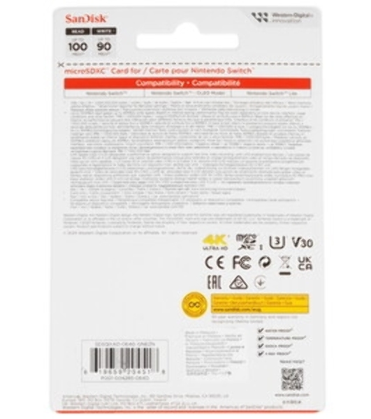 Флеш карта microSD 64GB SanDisk microSDXC Class 10 UHS-I A1 C10 V30 U3 for Nintendo Switch 100MB/s
