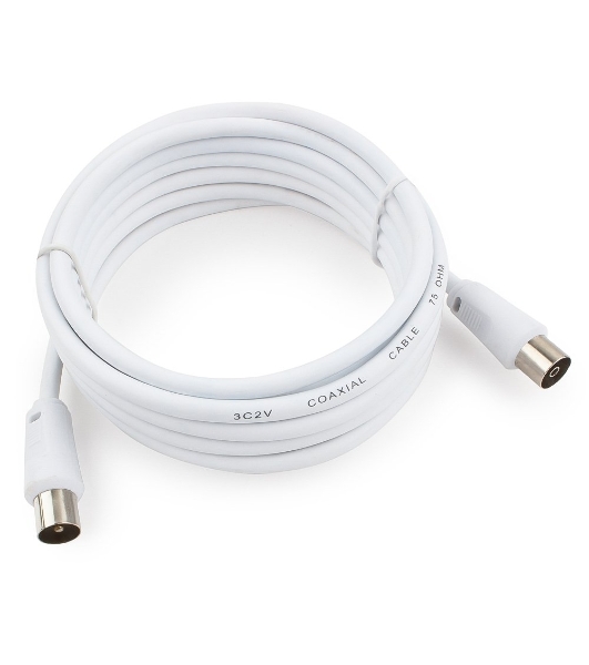 Кабель телевизионный Cablexpert CCV-515-W-3M, Coaxial M/F, белый, 3м