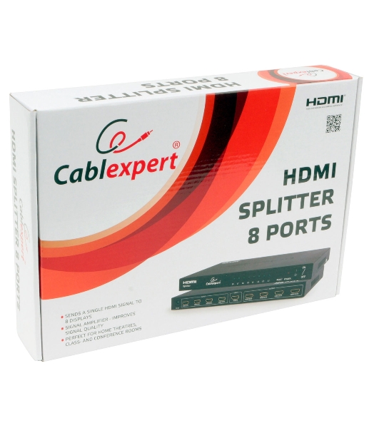 Разветвитель HDMI Cablexpert DSP-8PH4-03, HD19F/8x19F, 1 компьютер => 8 мониторов, Full-HD, 3D, 1.4v, каскадируемый