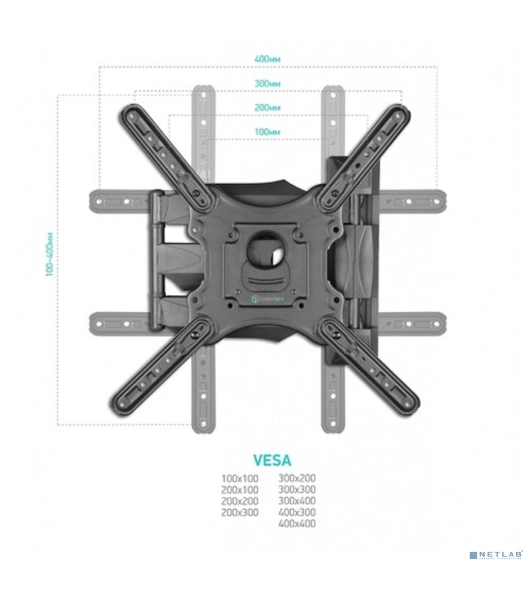 Кронштейн ONKRON M4 черный 32-65' макс. 400x400, 2 колена, наклон -5º+8º, поворот 180º макс, от стены 55-500мм
