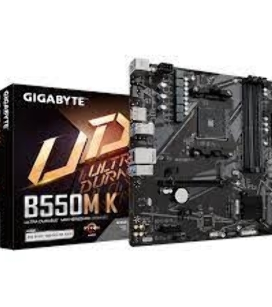 Материнская плата Gigabyte B550M K, AM4, AMD B550, 4xDDR4, 4xSATA, 2xM.2, 1xPCIe 4.0 x16, 1xPCIe x1, 1xHDMI, 1xDP, 1x 1Gb LAN, 4xUSB-A 3.2 Gen 1, 4xUSB-A 2.0, 3x3.5 мм, 7.1, mATX