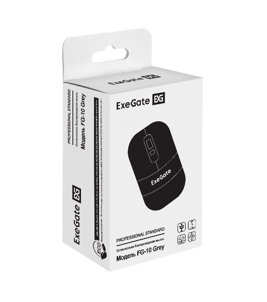 Мышь беспроводная ExeGate Professional Standard FG-10 черный, 1200 dpi, радиоканал, USB, кнопки - 4