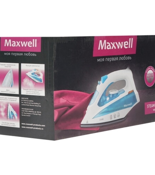 Утюг Maxwell MW-3055B белый/голубой, 2200 Вт, 30 г/мин, 100 г/мин, 280 мл