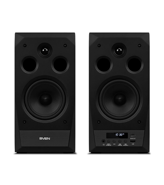 Акустическая система 2.0 SVEN MC-20, черный, мощность 2x45Вт (RMS), FM-тюнер, USB/microSD, дисплей, пульт ДУ, Bluetooth, Optical SVEN MC-20, черный, акустическая система 2.0, мощность 2x45Вт (RMS), FM-тюнер, USB/microSD, дисплей, пульт ДУ, Bluetooth, Optical