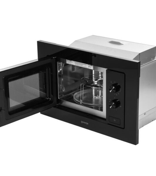 Встраиваемая микроволновая печь Gorenje, 20 л, 5 уровней мощности, 15 автопрограмм, электронное управление, дисплей, гриль, поворотный стол, цвет черный, ВxШxГ 38х56.8х34 см
